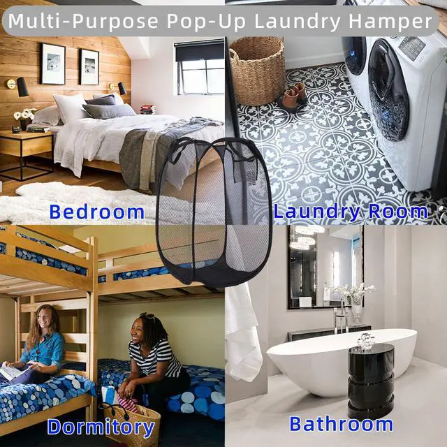 Alt view image 5 of 5 - Collapsible Laundry Basket,Dirty Clothes Mesh Pop Up Hamper, Small Foldable Laundry Basket for Bathroom, Dorm, Travel Storage,Cruise Essentials Black