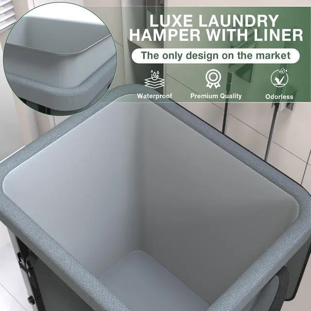 Alt view image 3 of 6 - Laundry Hamper with Lid,150L Rolling Laundry Basket with Wheels,Grey | Dirty Clothes Hamper with Metal Frame and Removable Bag Design,Large Rolling Hampers for Laundry Room, Bedroom,Dorm