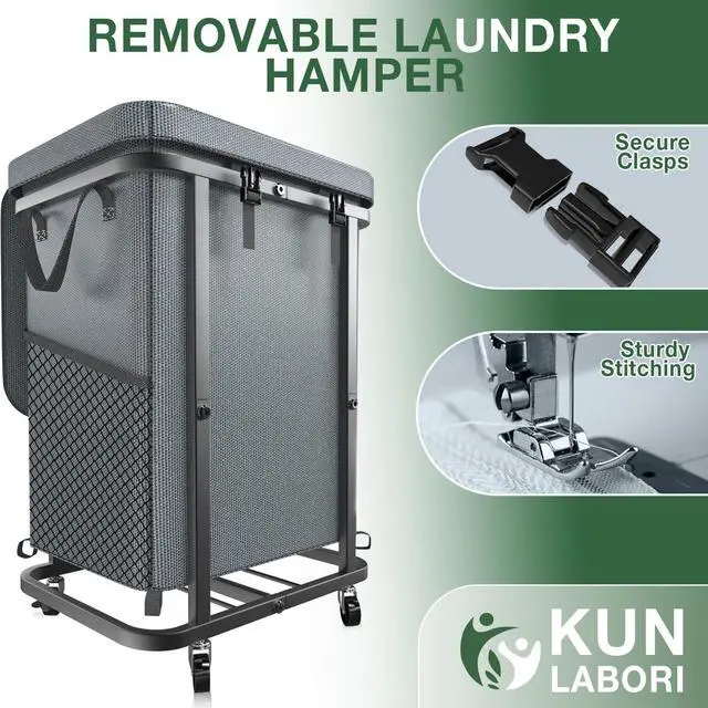 Alt view image 5 of 6 - Laundry Hamper with Lid,150L Rolling Laundry Basket with Wheels,Grey | Dirty Clothes Hamper with Metal Frame and Removable Bag Design,Large Rolling Hampers for Laundry Room, Bedroom,Dorm