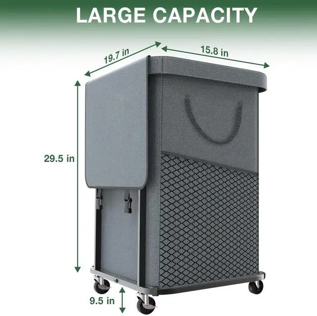 Alt view image 6 of 6 - Laundry Hamper with Lid,150L Rolling Laundry Basket with Wheels,Grey | Dirty Clothes Hamper with Metal Frame and Removable Bag Design,Large Rolling Hampers for Laundry Room, Bedroom,Dorm