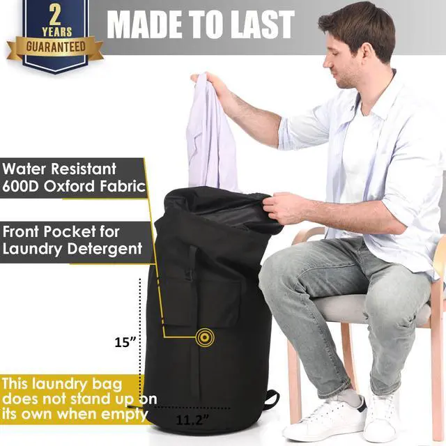 Alt view image 2 of 6 - Backpack Laundry Bag, 115L Heavy Duty Extra Large College Laundry Backpack, Dirty Clothes Bag with Shoulder Straps, Laundry Hamper Bag with Drawstring Closure for College Dorm, Apartment Black