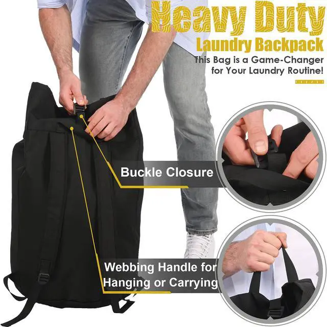 Alt view image 5 of 6 - Backpack Laundry Bag, 115L Heavy Duty Extra Large College Laundry Backpack, Dirty Clothes Bag with Shoulder Straps, Laundry Hamper Bag with Drawstring Closure for College Dorm, Apartment Black