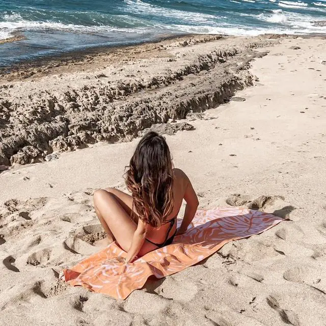 Alt view image 3 of 7 - 2 Pack Microfiber Beach Towel, Quick Dry Travel Towel Large Sand Free Towel for Beach, Camping, Swim Pool, Gym, Sports& Yoga 71"x32", Palm