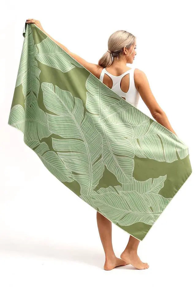 Alt view image 5 of 7 - 2 Pack Microfiber Beach Towel, Quick Dry Travel Towel Large Sand Free Towel for Beach, Camping, Swim Pool, Gym, Sports& Yoga 71"x32", Palm