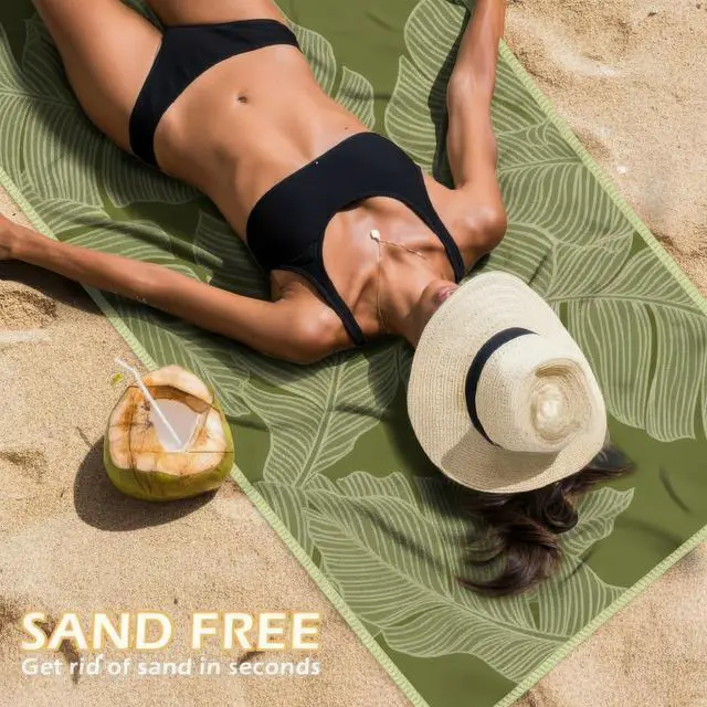 Alt view image 6 of 7 - 2 Pack Microfiber Beach Towel, Quick Dry Travel Towel Large Sand Free Towel for Beach, Camping, Swim Pool, Gym, Sports& Yoga 71"x32", Palm