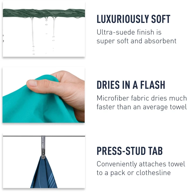Alt view image 4 of 7 - Drylite Towel, Lightweight Towel, Medium, Sage Green | Lightweight, packable DRY+ microfiber towel with an ultra-suede finish suits bath, kitchen, and beach use anywhere