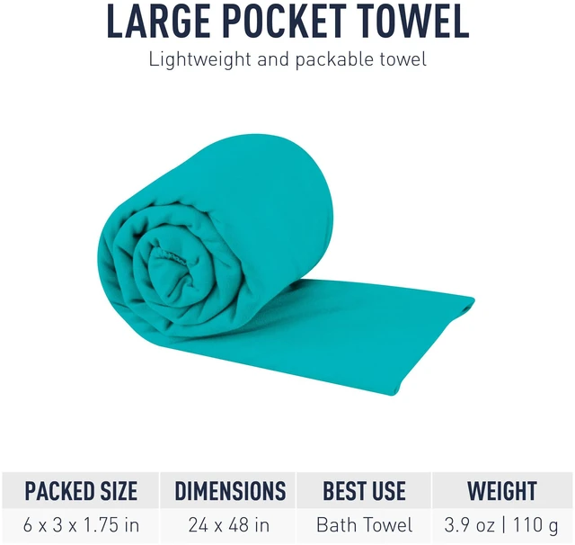 Alt view image 3 of 7 - Pocket Towel, Large, Baltic Blue | Lightweight, packable microfiber towel fits in a jacket pocket for camping, backpacking, travel, and trips to the gym