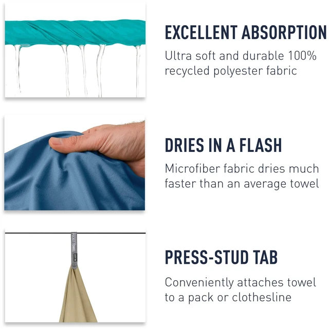 Alt view image 4 of 7 - Pocket Towel, Large, Baltic Blue | Lightweight, packable microfiber towel fits in a jacket pocket for camping, backpacking, travel, and trips to the gym