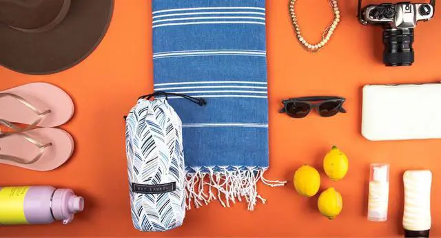 Alt view image 2 of 7 - Turkish Beach Towel with Travel Bag 39 x 71 Quick Dry Sand Free Lightweight Large Oversized Towels Light