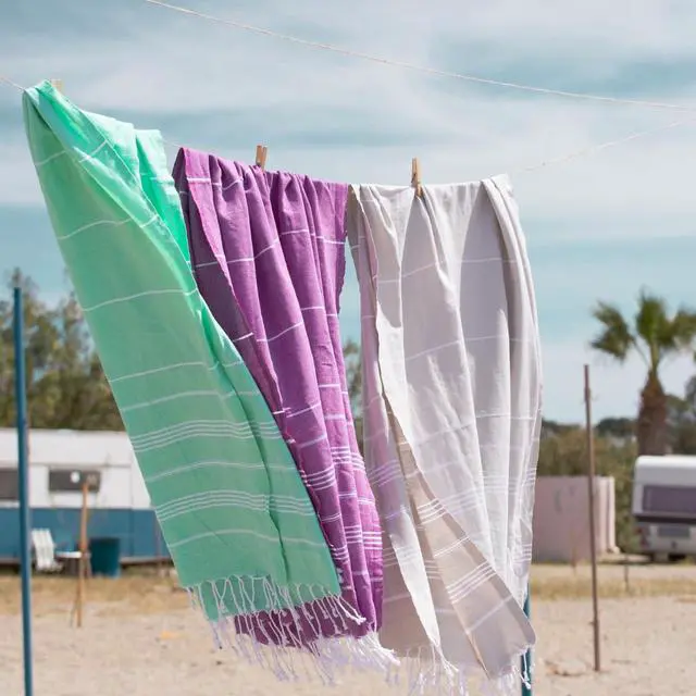 Alt view image 6 of 7 - Turkish Beach Towel with Travel Bag 39 x 71 Quick Dry Sand Free Lightweight Large Oversized Towels Light