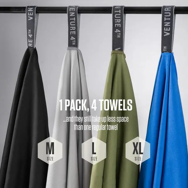 Alt view image 2 of 7 - 4-Pack Quick Dry Microfiber Towels - Multicolor Medium | Absorbs 7x more than cotton. Fast-drying, odor-resistant microfiber. Lightweight, compact & easy to pack for any trip.