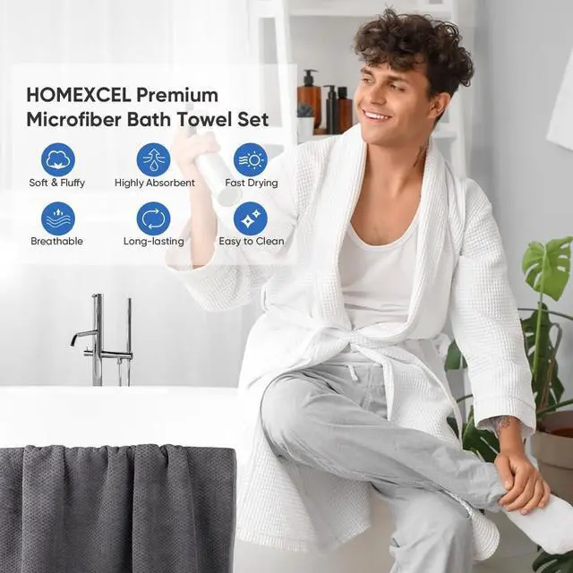 Alt view image 3 of 7 - 4PK Bath Towel Set, 30x60 in, Absorbent Large Towels for Bathroom | Ultra Soft, Lightweight, Quick Dry Towels for Pool, Beach, Swim, Yoga, SPA, Grey