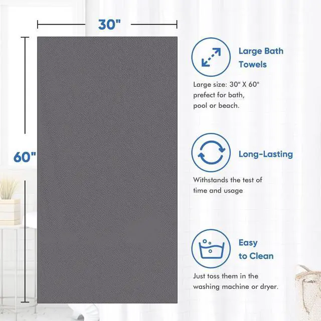Alt view image 5 of 7 - 4PK Bath Towel Set, 30x60 in, Absorbent Large Towels for Bathroom | Ultra Soft, Lightweight, Quick Dry Towels for Pool, Beach, Swim, Yoga, SPA, Grey