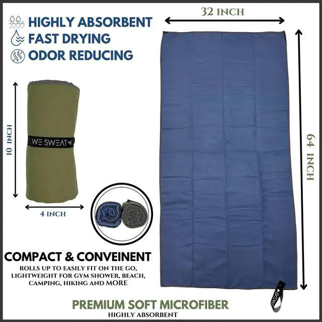 Alt view image 4 of 7 - (2 Pack) Microfiber Towels. Ultra Compact, Quick Dry, Odor-Free | Perfect for Travel, Gym Shower & Camping. Lightweight Shower Towels - Quick Dry XL Towels