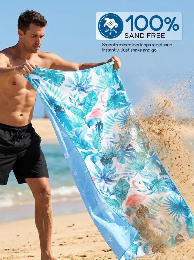 Alt view image 4 of 7 - Thin Lightweight Microfiber Beach Towel 2 Pack 32x71 Inch | Sand Free, Absorbent, Extra Large, Compact, With Travel Bag, Quick Dry for Beach, Pool, Camping, Picnic, Travel & Outdoor Use