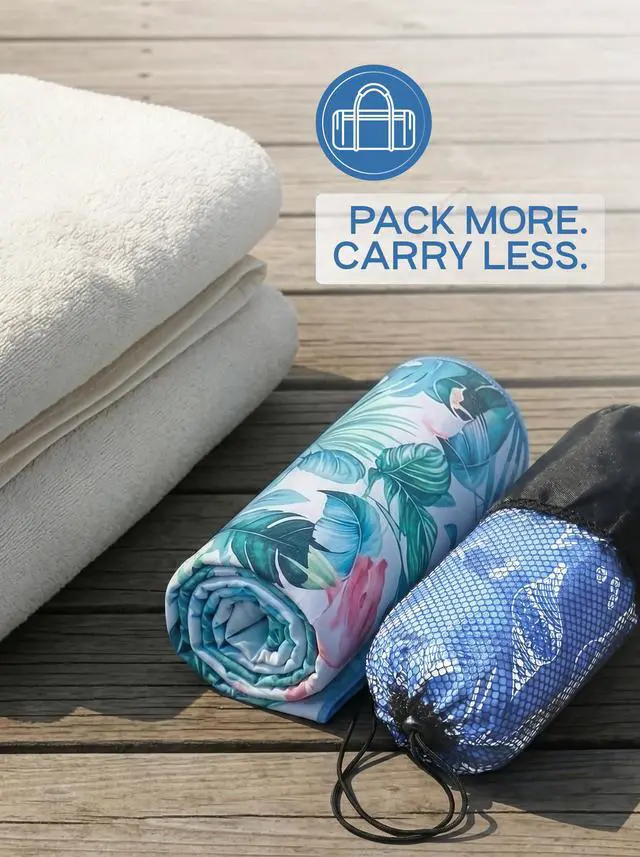 Alt view image 7 of 7 - Thin Lightweight Microfiber Beach Towel 2 Pack 32x71 Inch | Sand Free, Absorbent, Extra Large, Compact, With Travel Bag, Quick Dry for Beach, Pool, Camping, Picnic, Travel & Outdoor Use