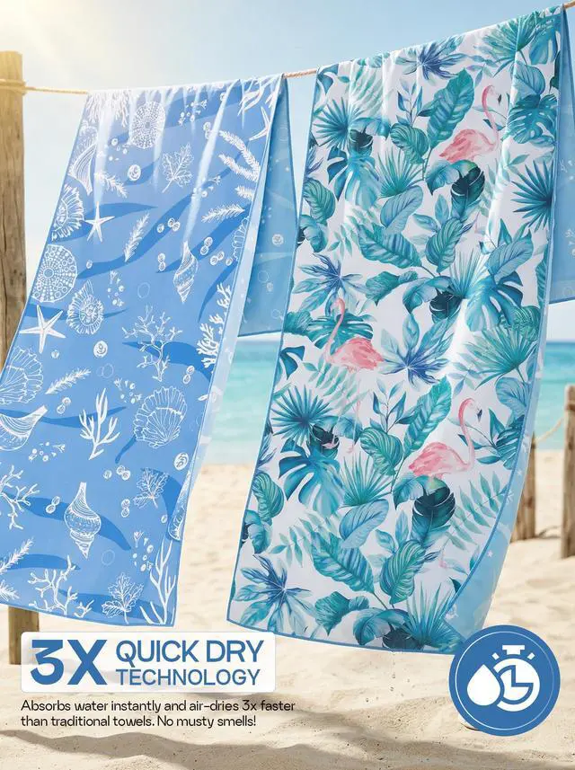 Alt view image 5 of 7 - Thin Lightweight Microfiber Beach Towel 2 Pack 32x71 Inch | Sand Free, Absorbent, Extra Large, Compact, With Travel Bag, Quick Dry for Beach, Pool, Camping, Picnic, Travel & Outdoor Use