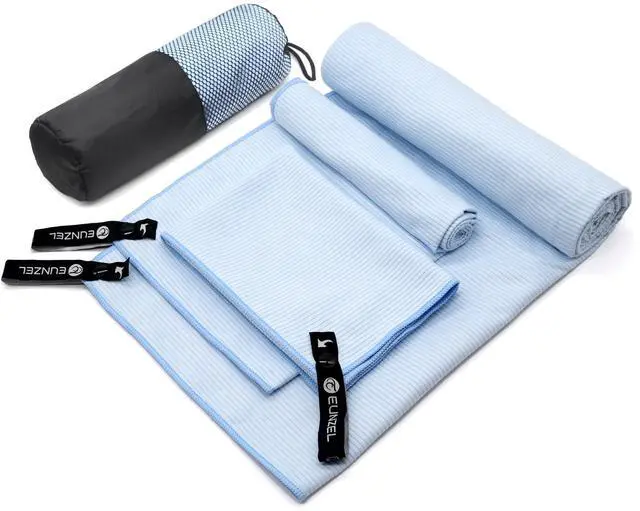 Main image of Quick Dry Camping Towel, Microfibre Ribbed Towel Travel Towel 3 Sizes 1 Pack Fast Drying Towel Set for Camping, Beach, Gym, Sports, Yoga & Swimming Pool, Blue