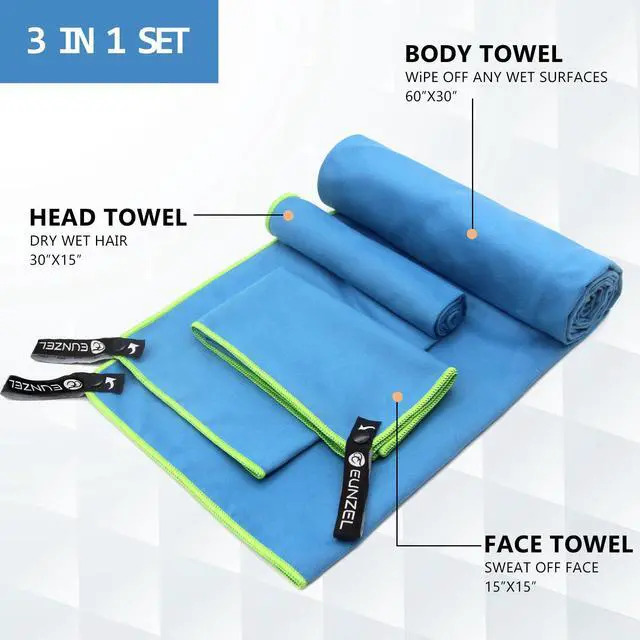 Alt view image 2 of 7 - Quick Dry Camping Towel, Microfiber Travel Towel 3 Size at 1 Pack,Fast Drying Towel Set for Camping, Beach, Gym, Sports, Yoga & Swimming Pool, Blue