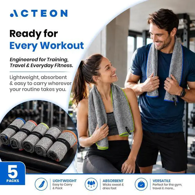 Alt view image 5 of 7 - Microfiber Gym Towels 5 Pack, Quick Dry Silver ION Odor-Free Sweat Towel, Super Absorbent Fast Drying for Men & Women, Workout, Yoga, Running, Hiking, Travel 16x30.5 Inch