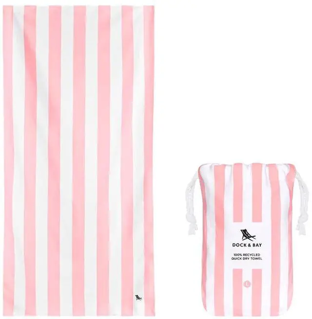 Main image of Quick Dry Beach Towel - Cabana - Malibu Pink, Medium | Sand-Resistant, Includes Travel Bag, Lightweight & Compact, 100% Recycled DryQ Fabric, Medium (130x70cm, 51x27")