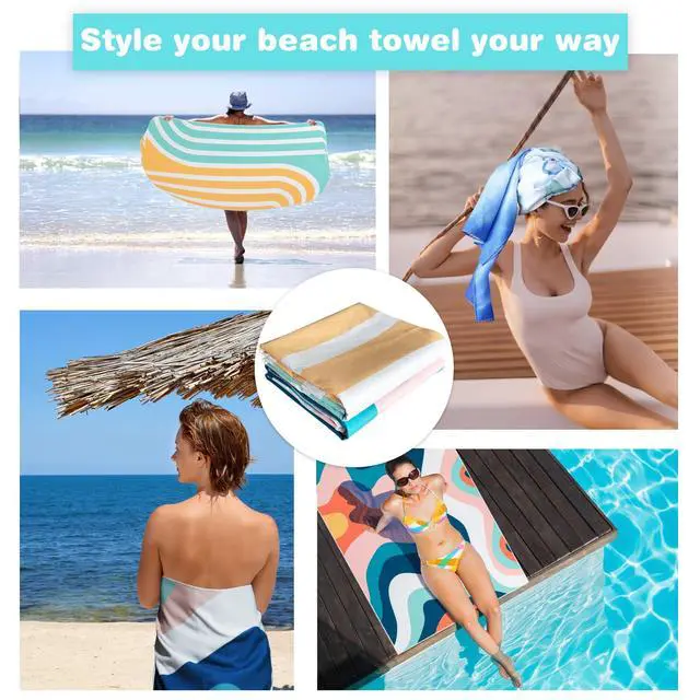 Alt view image 6 of 7 - 2 Pack Microfiber Beach Towel, 75'' x 35'' Quick Dry Beach Towel | Extra Large Beach Towel, Sand-Free Pool & Travel Towels for Adults, Soft Breathable and Lightweight
