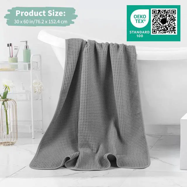 Alt view image 5 of 7 - New Microfiber Waffle Bath Towels, 2 Pieces, Oversized, Soft, Absorbent, Fast Drying, Lint Free 430 GSM (30''x60''/76cm x 152cm)