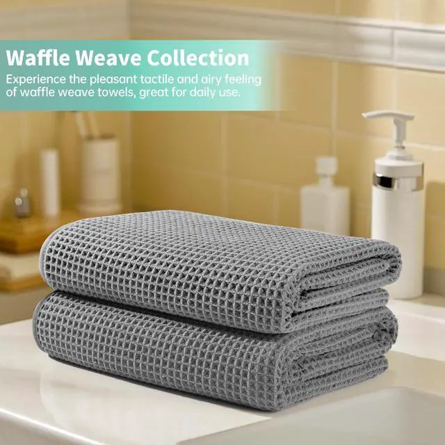 Alt view image 6 of 7 - New Microfiber Waffle Bath Towels, 2 Pieces, Oversized, Soft, Absorbent, Fast Drying, Lint Free 430 GSM (30''x60''/76cm x 152cm)