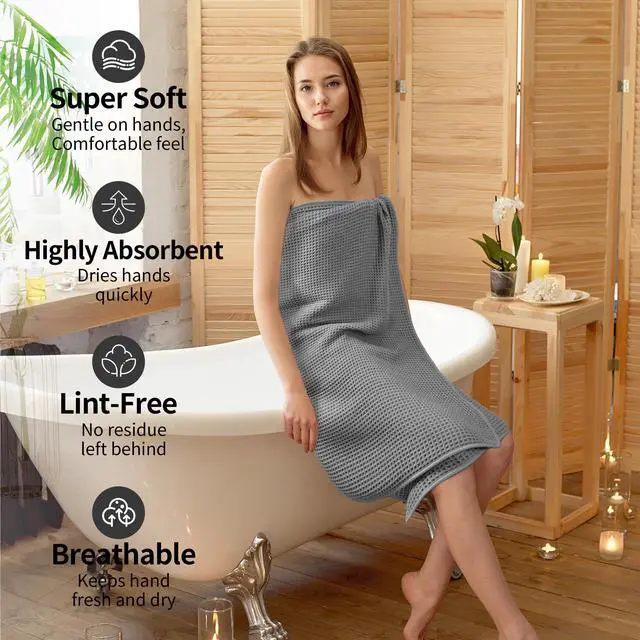 Alt view image 4 of 7 - New Microfiber Waffle Bath Towels, 2 Pieces, Oversized, Soft, Absorbent, Fast Drying, Lint Free 430 GSM (30''x60''/76cm x 152cm)
