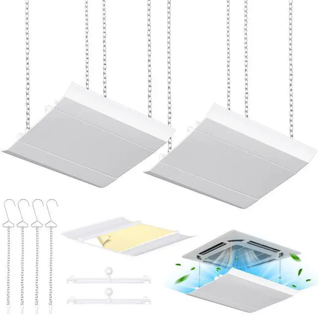 Main image of 2 Set Air Vent Deflector Adjustable Square Ac Vent Deflector, 11.8'' | Central Conditioner Deflector, Rv Airflow Diverter with Chains Waterproof Cotton, Windshield Accessory for Ceiling Home HVAC