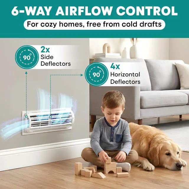 Alt view image 2 of 7 - Air Vent Deflector for 6-Way Multidirectional Air Flow - 10" X 4", 2-Pack | Magnetic Vent Deflector for Easy Fit | AC Deflector Built for Hot & Cold Airflow | Vent Redirector for Wall, Floor, Ceiling