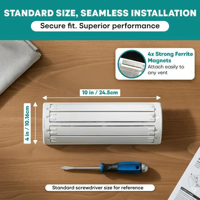 Alt view image 6 of 7 - Air Vent Deflector for 6-Way Multidirectional Air Flow - 10" X 4", 2-Pack | Magnetic Vent Deflector for Easy Fit | AC Deflector Built for Hot & Cold Airflow | Vent Redirector for Wall, Floor, Ceiling