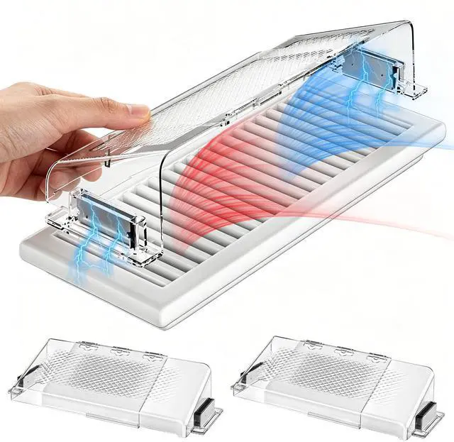 Main image of Air Vent Deflectors 2 Pack, Magnetic Adjustable Cover 9-15 in | Clear wave-pattern polycarbonate directs heat/A/C airflow; fits metal floor/wall/ceiling registers, HVAC grilles, home vents