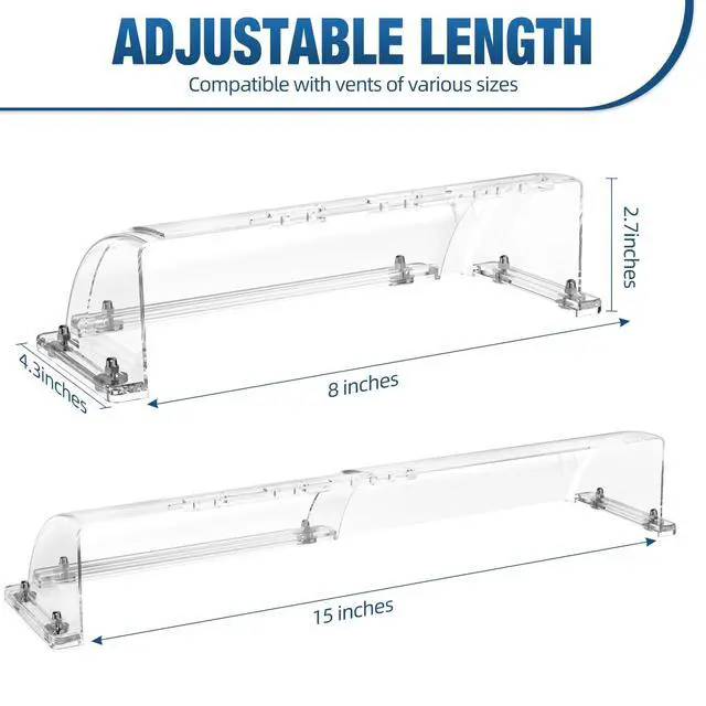 Alt view image 2 of 6 - 2 Pack Heat & Air Magnetic Vent Deflector, Plastic Vent Redirector | 6 Powerful Magnets on 3 Sides, Adjustable 8" to 15", for AC, Floor Registers, Ceiling and Side Wall Vents, Clear