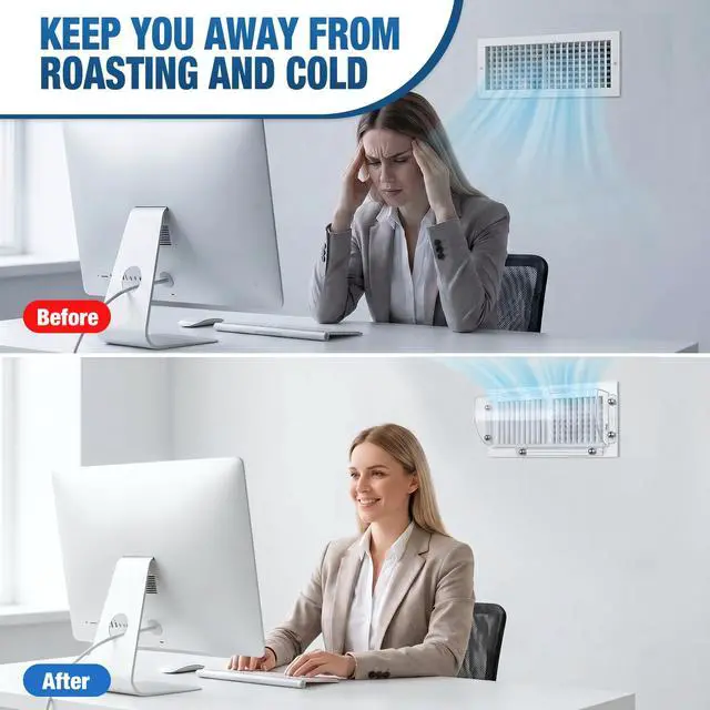 Alt view image 5 of 6 - 2 Pack Heat & Air Magnetic Vent Deflector, Plastic Vent Redirector | 6 Powerful Magnets on 3 Sides, Adjustable 8" to 15", for AC, Floor Registers, Ceiling and Side Wall Vents, Clear