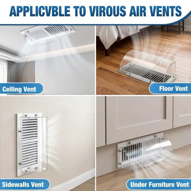 Alt view image 6 of 6 - 2 Pack Heat & Air Magnetic Vent Deflector, Plastic Vent Redirector | 6 Powerful Magnets on 3 Sides, Adjustable 8" to 15", for AC, Floor Registers, Ceiling and Side Wall Vents, Clear