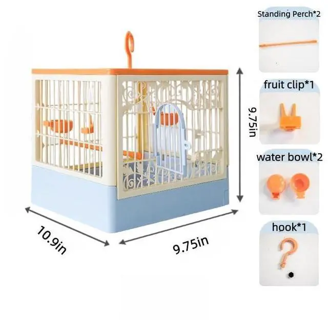 Alt view image 2 of 7 - Portable Foldable Bird Cage - 360° Full View Bird Cage for Travel | with Hook/Food Bowl/Perch, Slide-Out Tray for Easy Cleaning,outdoor carrier (Includes Carrying Hook)