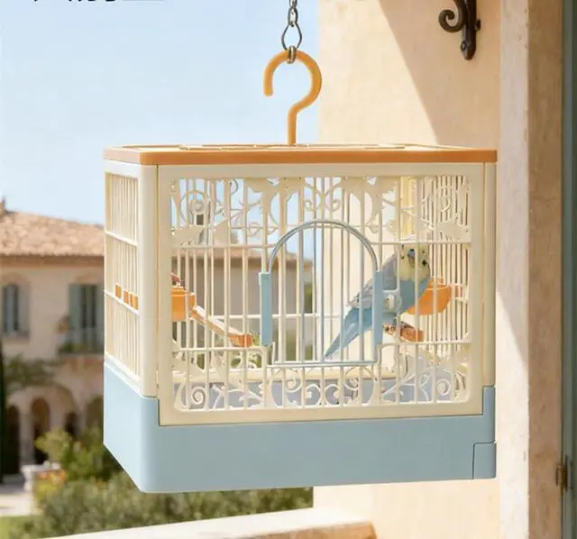Main image of Portable Foldable Bird Cage - 360° Full View Bird Cage for Travel | with Hook/Food Bowl/Perch, Slide-Out Tray for Easy Cleaning,outdoor carrier (Includes Carrying Hook)