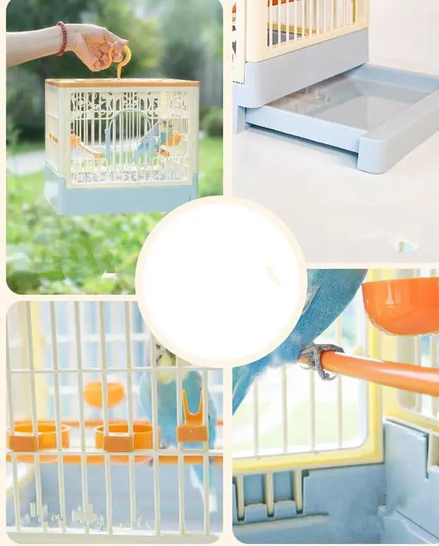 Alt view image 4 of 7 - Portable Foldable Bird Cage - 360° Full View Bird Cage for Travel | with Hook/Food Bowl/Perch, Slide-Out Tray for Easy Cleaning,outdoor carrier (Includes Carrying Hook)