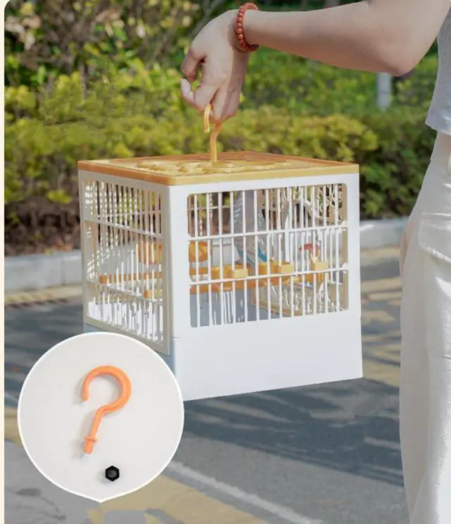 Alt view image 5 of 7 - Portable Foldable Bird Cage - 360° Full View Bird Cage for Travel | with Hook/Food Bowl/Perch, Slide-Out Tray for Easy Cleaning,outdoor carrier (Includes Carrying Hook)
