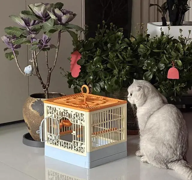 Alt view image 7 of 7 - Portable Foldable Bird Cage - 360° Full View Bird Cage for Travel | with Hook/Food Bowl/Perch, Slide-Out Tray for Easy Cleaning,outdoor carrier (Includes Carrying Hook)
