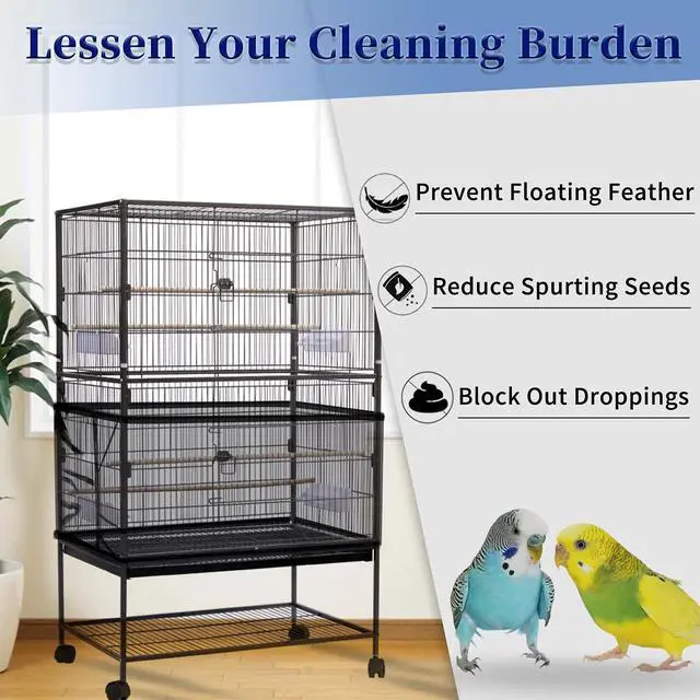 Alt view image 2 of 7 - Large Bird Cage Cover, Bird Cage Seed Catcher, Adjustable Soft Airy Nylon Mesh Net, Birdcage Cover Skirt Seed Guard for Parrot Parakeet Macaw African Round Square Cages (Black)