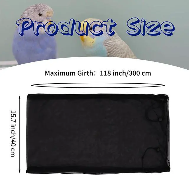 Alt view image 3 of 7 - Large Bird Cage Cover, Bird Cage Seed Catcher, Adjustable Soft Airy Nylon Mesh Net, Birdcage Cover Skirt Seed Guard for Parrot Parakeet Macaw African Round Square Cages (Black)