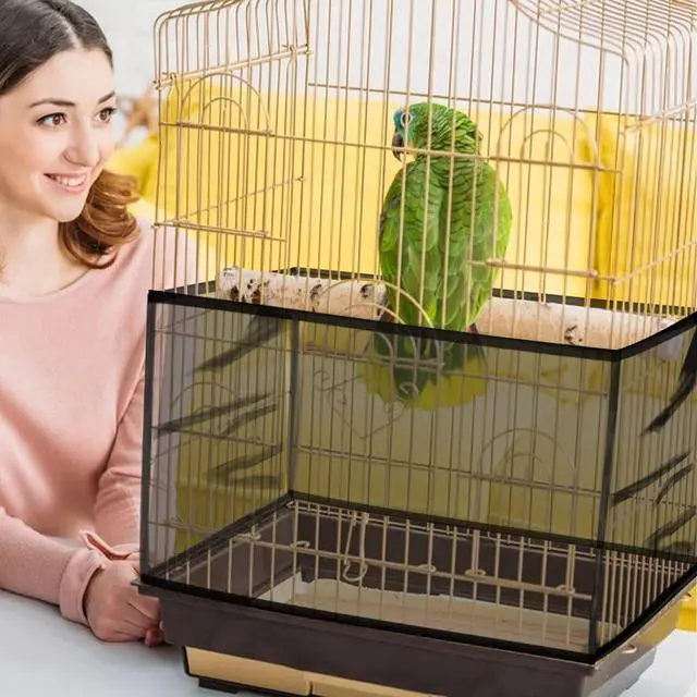 Alt view image 5 of 7 - Large Bird Cage Cover, Bird Cage Seed Catcher, Adjustable Soft Airy Nylon Mesh Net, Birdcage Cover Skirt Seed Guard for Parrot Parakeet Macaw African Round Square Cages (Black)