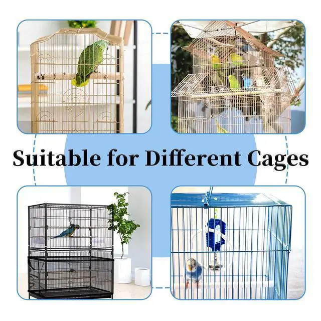 Alt view image 6 of 7 - Large Bird Cage Cover, Bird Cage Seed Catcher, Adjustable Soft Airy Nylon Mesh Net, Birdcage Cover Skirt Seed Guard for Parrot Parakeet Macaw African Round Square Cages (Black)