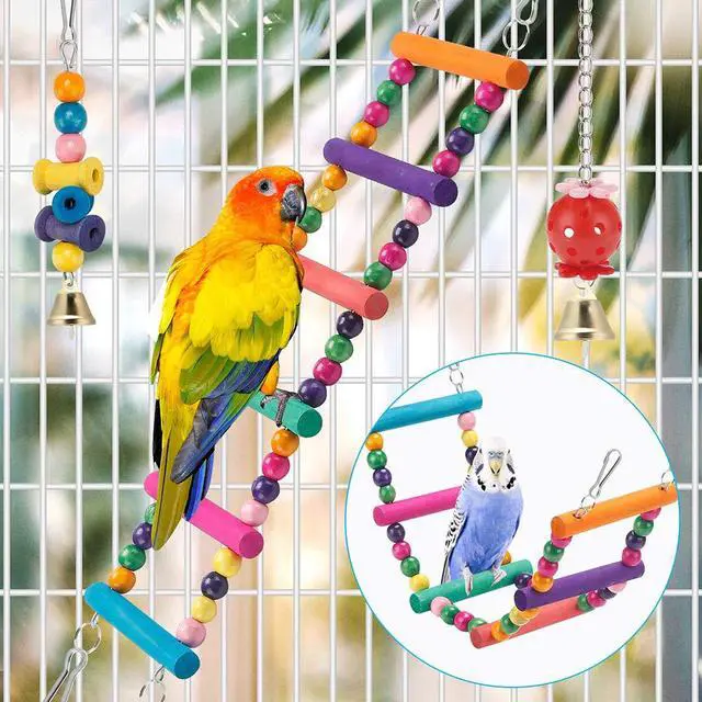 Alt view image 2 of 6 - Bird Parakeet Toys - Swing Hanging Standing Chewing Hammock Climbing Ladder Bird Cage Colorful Toys Suitable for Budgerigar, Parakeet, Conure, Cockatiel, Mynah, Love Birds, Finches