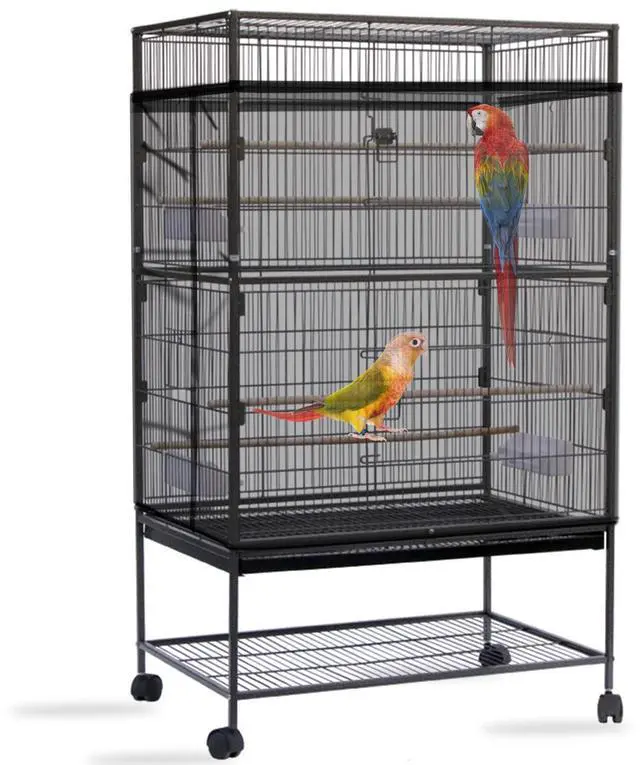 Main image of Bird Cage Seed Catcher, Large Bird Cage Cover, Adjustable Soft Airy Nylon Mesh Net, Birdcage Cover Skirt Seed Guard for Parrot Parakeet Macaw African Round Square Cages (Black)