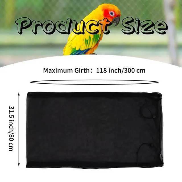 Alt view image 3 of 7 - Bird Cage Seed Catcher, Large Bird Cage Cover, Adjustable Soft Airy Nylon Mesh Net, Birdcage Cover Skirt Seed Guard for Parrot Parakeet Macaw African Round Square Cages (Black)