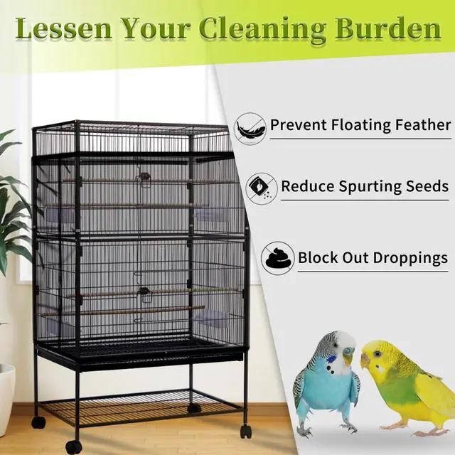 Alt view image 2 of 7 - Bird Cage Seed Catcher, Large Bird Cage Cover, Adjustable Soft Airy Nylon Mesh Net, Birdcage Cover Skirt Seed Guard for Parrot Parakeet Macaw African Round Square Cages (Black)