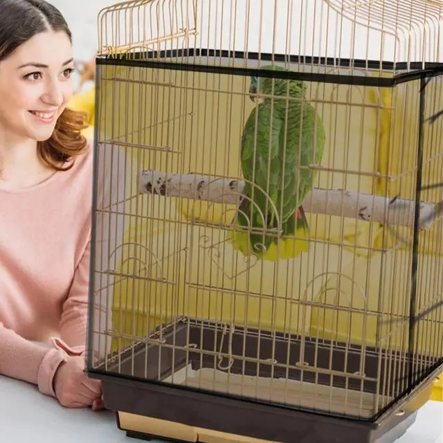 Alt view image 5 of 7 - Bird Cage Seed Catcher, Large Bird Cage Cover, Adjustable Soft Airy Nylon Mesh Net, Birdcage Cover Skirt Seed Guard for Parrot Parakeet Macaw African Round Square Cages (Black)
